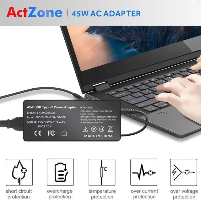 Alt view image 4 of 7 - 45W USB-C Type-C AC Adapter for HP Chromebook x360 14-ca051wm 14-ca052wm 14-ca091wm 14-ca023nr 14-ca061dx Spectre x360 13-w013dx 13-w023dx 13-w063nr, for Lenovo Acer Dell USB-C Laptop Charger