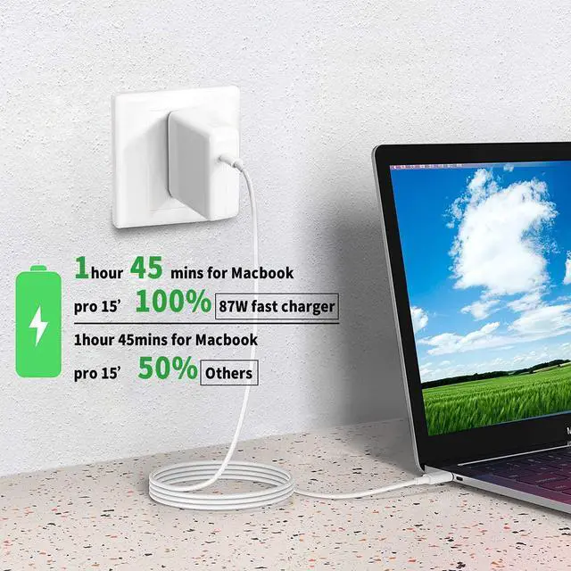Alt view image 7 of 7 - Replacement for Mac Book Pro Charger, 87W USB C Air Charger Power Adapter Compatible with MacBook Pro 13,15 inch, New Mac Air 13 inch 2018-2020, iPad Pro 12.9, 11 and Other USB C Devices