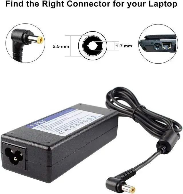 Alt view image 4 of 7 - FSKE 65W 19V 3.42A Laptop Charger for ACER Aspire E15 E13 E14 E1-571 E1-572 E5-571 F5-571 ES1-512 ES1-531 V3-571 Notebook PC Power Cord Supply Computer Charger Portable AC Adapter, 5.5x1.7mm