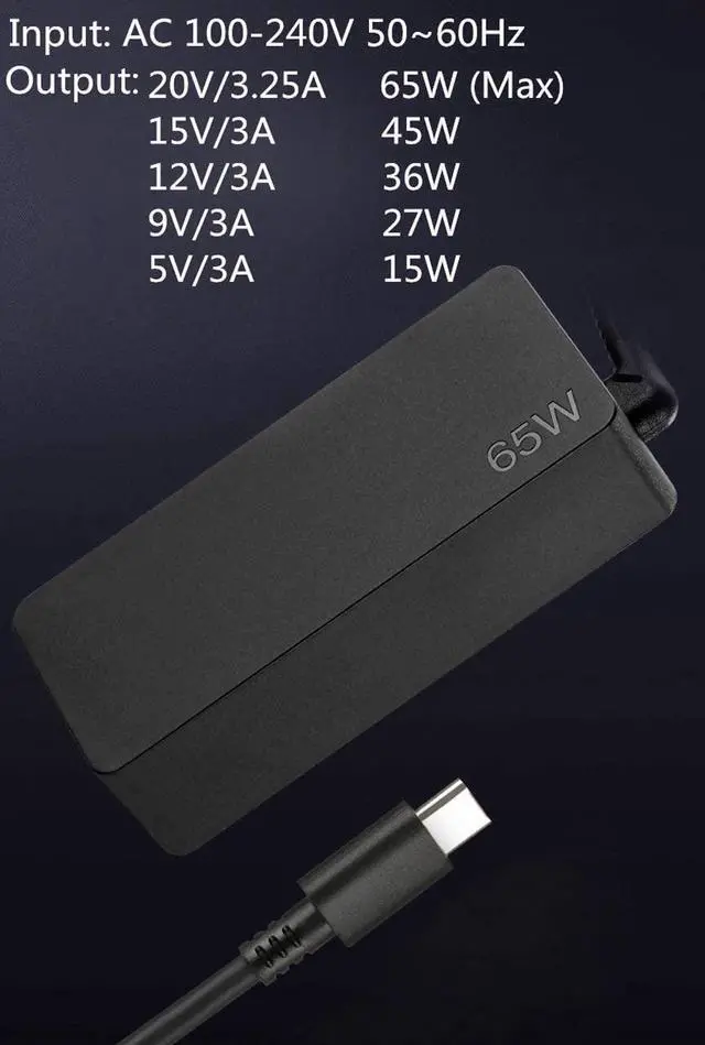 Alt view image 5 of 6 - 65W USB C AC Adapter Charger Cord for Lenovo ThinkPad X1 Tablet T480 T480S T580 T580s T570 E580 E585 E480 L380 L480 L580 Yoga 720 720-13IKB 720-13 730 730-13IKB 910 910-13IKB 370 X270 X280 X380