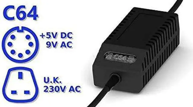 Alt view image 2 of 7 - C64 PSU Modern Black UK - Replacement Commodore 64 Power Supply, UK Plug