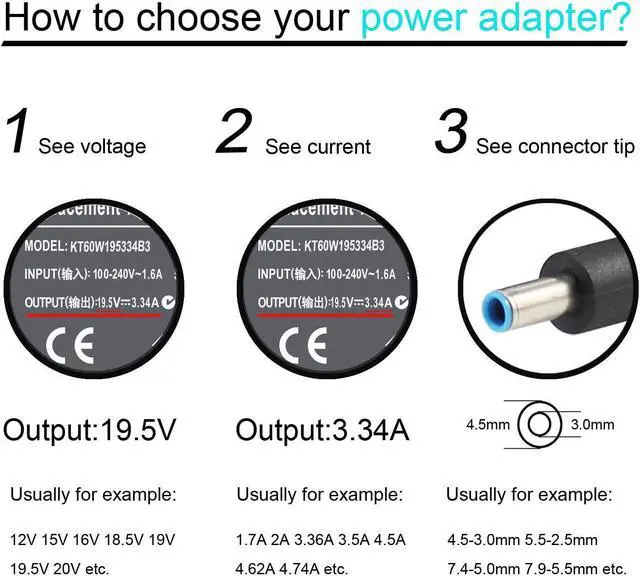 Alt view image 3 of 7 - 65W 45W Ac Adapter Charger Compatible with Dell Inspiron 15-3000 15-5000 15-7000 11-3000 13-5000 13-7000 17-5000 17-7000 17-3000 3558 3181 5100 5535 5555 5558 5559 5567 XPS 13 9350 9360