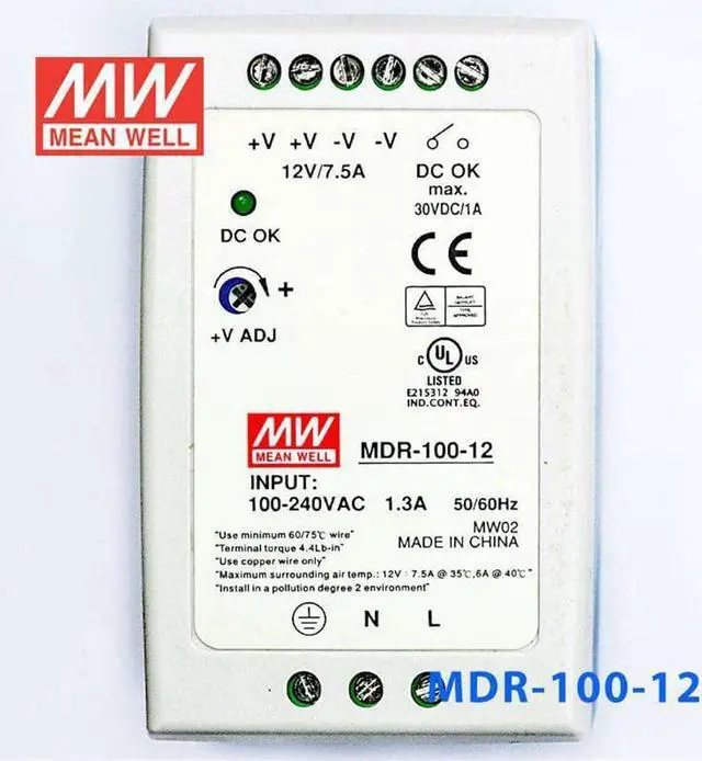 Alt view image 2 of 6 - MW Mean Well Plastic Case MDR-100W-12/24/48V Ultra Slim Class I Single Output Industrial DIN Rail AC-DC Power Supply (MDR-100-12)