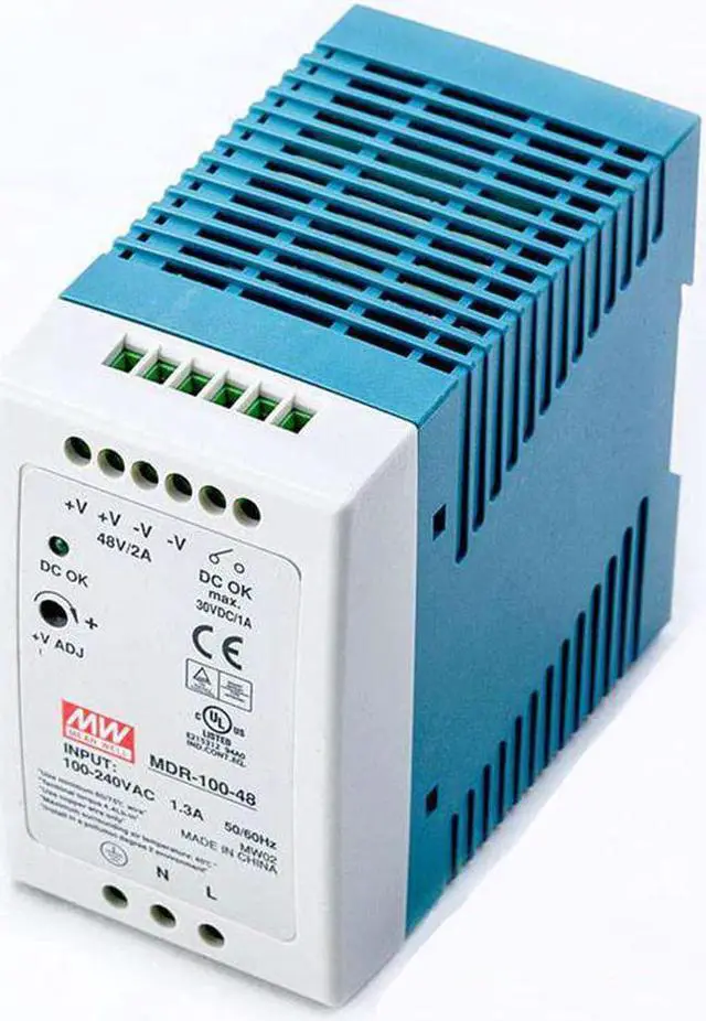 Main image of MW Mean Well Plastic Case MDR-100W-12/24/48V Ultra Slim Class I Single Output Industrial DIN Rail AC-DC Power Supply (MDR-100-48)