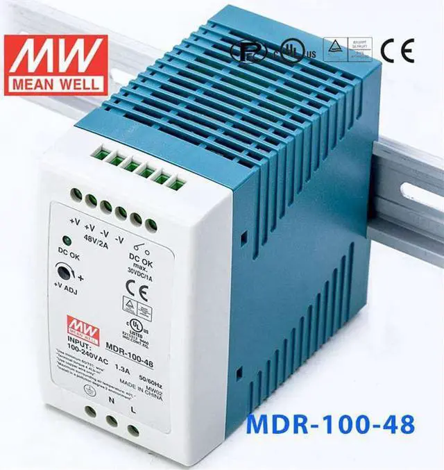Alt view image 2 of 6 - MW Mean Well Plastic Case MDR-100W-12/24/48V Ultra Slim Class I Single Output Industrial DIN Rail AC-DC Power Supply (MDR-100-48)