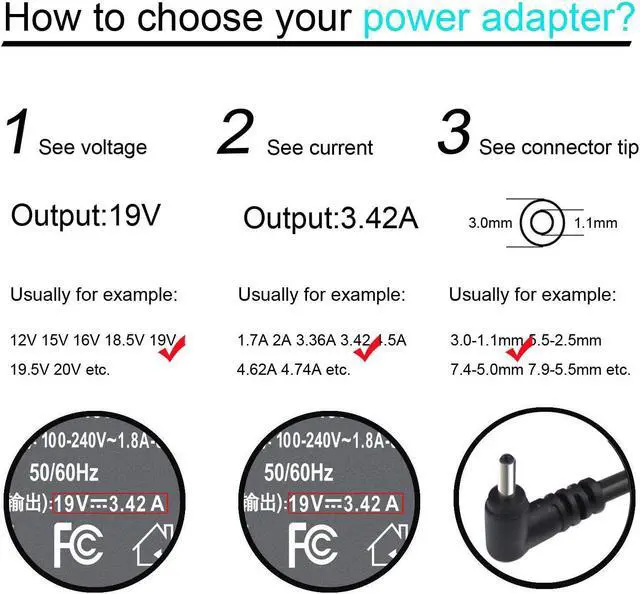 Alt view image 4 of 6 - 65W AC Adapter Charger for Acer Chromebook 11 R11 13 14 15 C720 C730 C731 CB3 CB5 CB3-111 CB3-131 CB3-132 CB5-311 CB3-431 CB3-531;Aspire P3 P3-131 R11 R14 R5-471T S7 S7-191 S7-391 S7-392 PA-1450-26