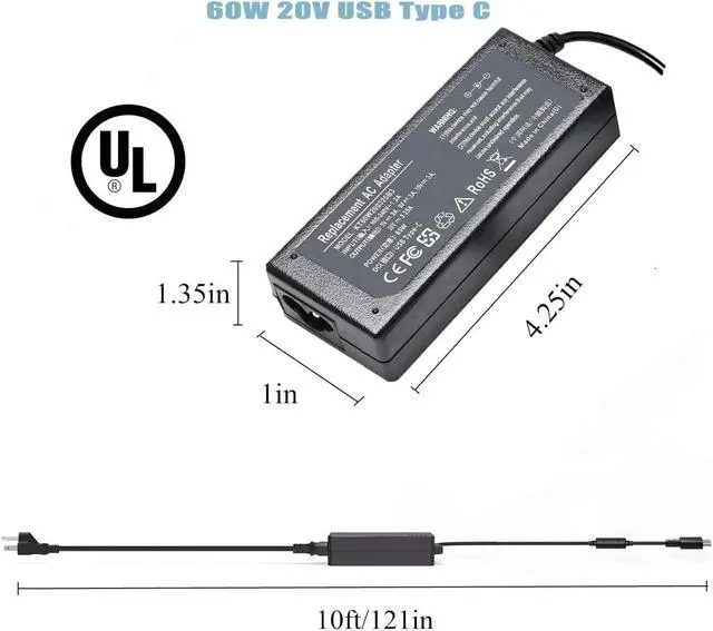 Alt view image 7 of 7 - 65W 45W 20V USB C Type C Charger for Lenovo Thinkpad T480 T480s T580 T490s E480 E580 C930 C940 X280 C330 S330 100e 300e Yoga 730 730s 920 ADLX65YDC2A ADLX65YCC3A Laptop Adapter Power Cord