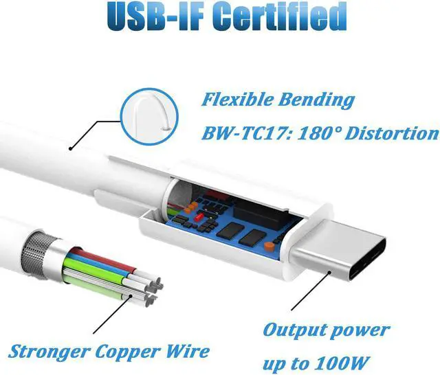 Alt view image 3 of 7 - HSAOEFP 100w USB C Charging Cable, Replacement USB C to Type C Charger Cord Compatible with MacBook Pro 16 Inch 15 Inch New Air 13 Inch 5A Fast Charging 6.6ft