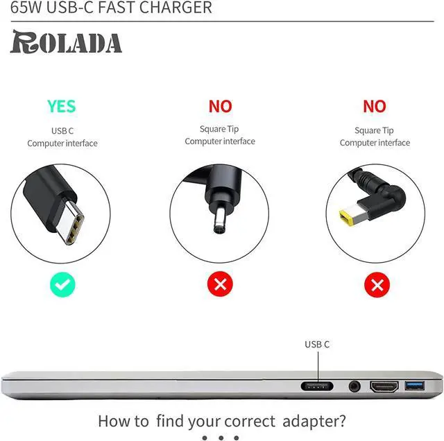Alt view image 3 of 6 - 65W USB Type-C Laptop Charger Fit for Lenovo ThinkPad T480 T490 T490S T495 T495S T580 T580S E480 E580 E490 E495 E495 X280 X380 X390 L390 Yoga L13 L14 L15 E15 E14 X13 Power Cord Supply AC Adapter