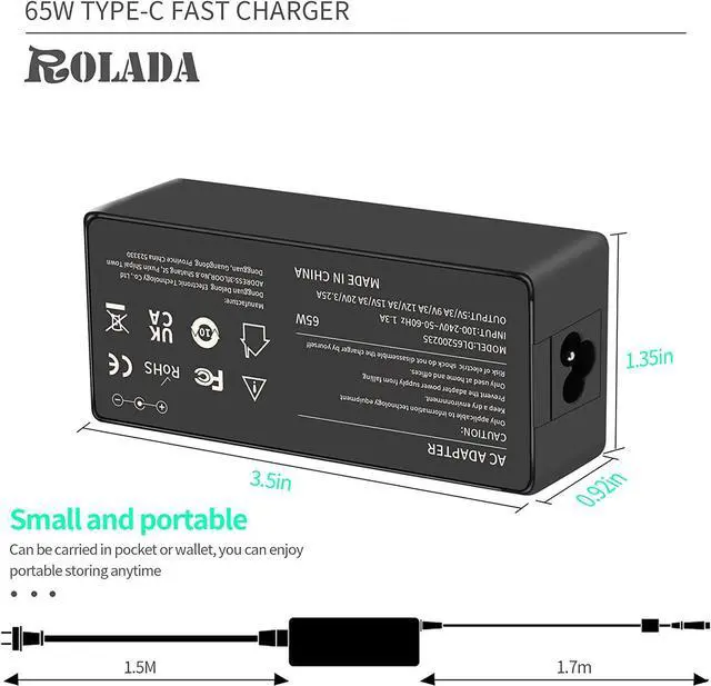 Alt view image 6 of 6 - 65W USB Type-C Laptop Charger Fit for Lenovo ThinkPad T480 T490 T490S T495 T495S T580 T580S E480 E580 E490 E495 E495 X280 X380 X390 L390 Yoga L13 L14 L15 E15 E14 X13 Power Cord Supply AC Adapter