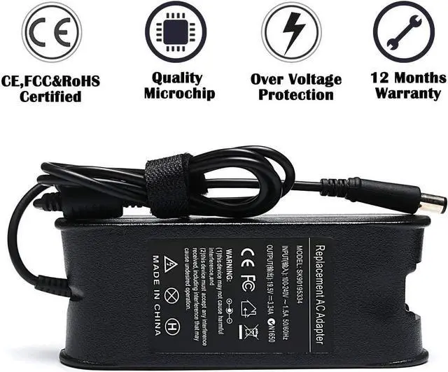 Alt view image 5 of 6 - Keyiyou Charger 65w 3.34A 19.5V AC Adapter for DELL Inspiron 1501 1520 1525 1546 3521 3537 3542 5542 5545 5547 5548 5580 7547 7548 15R SE 7520 5520 5521 Laptop Power Cord