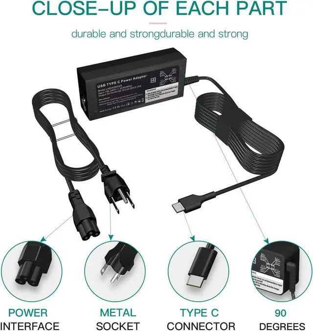 Alt view image 3 of 7 - NACKEEY 65W USB C Laptop Charger fit for Lenovo IdeaPad Flex 5 3 CB 5-15 5-15ARE05 5-15IIL05 5-14ITL05 5-14ALC05 CB-13IML05 82AD 82A1 82AA 82A4 82A5 82A2 82FV ADLX65YDC2A ADLX65YLC3A Power Adapter