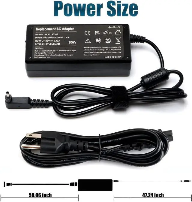 Alt view image 5 of 7 - 19V 3.42A 65W AC Adapter Charger Replacement for Acer Chromebook 11 C720 C720P C730 C730E C738T C740 CB3 CB5 C720-2420 C720-2800 C720-2802 C720-2827 C720-2844 C720-2848 C720-3404 C720-3605 Power Cord