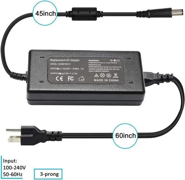 Alt view image 3 of 7 - AC Adapter Charger for HP 21z Touch All-in-one PC; HP 19xt Windows 7 All-in-One PC, 19-2235t; HP 21t Windows 7 Touch All-in-one PC.