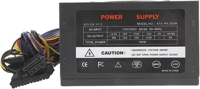 Alt view image 5 of 6 - 250 Watt 250W ATX Power Supply, PC Power Supply, Modular Power Supply for PC Computer Accessories Red Fan Manual Adjustable (Black)