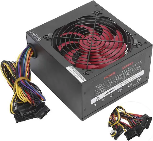 Alt view image 6 of 6 - 250 Watt 250W ATX Power Supply, PC Power Supply, Modular Power Supply for PC Computer Accessories Red Fan Manual Adjustable (Black)