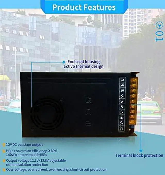 Alt view image 4 of 7 - Switching Power Supply 100-240VAC 12V 250W 20A Switch Mode Power Supply for CCTV Security Camera, with Cooling Fan, with PFC