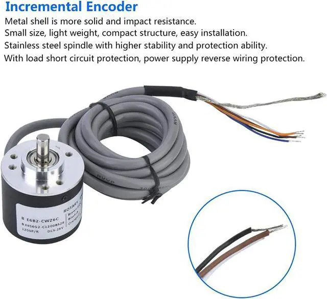 Alt view image 6 of 6 - Incremental Encoder, Outer Diameter 38mm Encoder Cable Length 2m ASIC Devices Anti- Interference for Power Supply Reverse Wiring Protection Conversion(1200P/R)