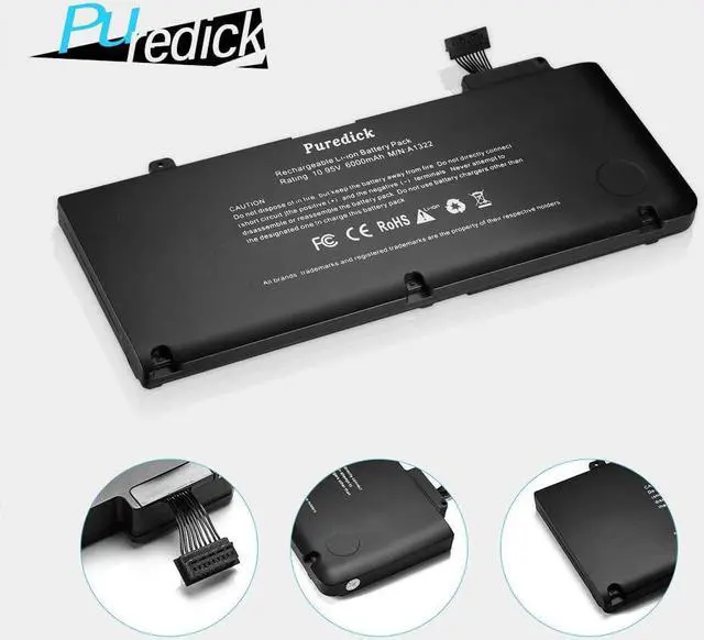 Alt view image 4 of 7 - A1322 A1278 Battery, Puredick Replacement Battery A1278 for MacBook Pro 13 inch [2009 2010 2011 2012 Version] - High-Performance and Longevity [10.95V 65.7Wh]