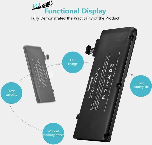 Alt view image 6 of 7 - A1322 A1278 Battery, Puredick Replacement Battery A1278 for MacBook Pro 13 inch [2009 2010 2011 2012 Version] - High-Performance and Longevity [10.95V 65.7Wh]