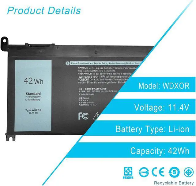 Alt view image 2 of 7 - WDXOR 42wh Laptop Battery,WDXOR Battery,WDX0R Battery for Dell Inspiron 15 5000 7000 Series 15 7579 7573 7560 7569 7570 5565 5567 5568 5570 5578 5579 7586 13 7368 7378 5368 5378 5379 17 5765 5767 5775