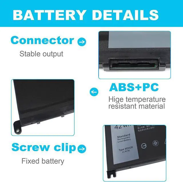 Alt view image 4 of 7 - WDXOR 42wh Laptop Battery,WDXOR Battery,WDX0R Battery for Dell Inspiron 15 5000 7000 Series 15 7579 7573 7560 7569 7570 5565 5567 5568 5570 5578 5579 7586 13 7368 7378 5368 5378 5379 17 5765 5767 5775