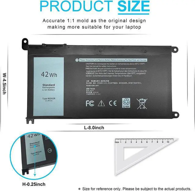Alt view image 3 of 7 - WDXOR 42wh Laptop Battery,WDXOR Battery,WDX0R Battery for Dell Inspiron 15 5000 7000 Series 15 7579 7573 7560 7569 7570 5565 5567 5568 5570 5578 5579 7586 13 7368 7378 5368 5378 5379 17 5765 5767 5775