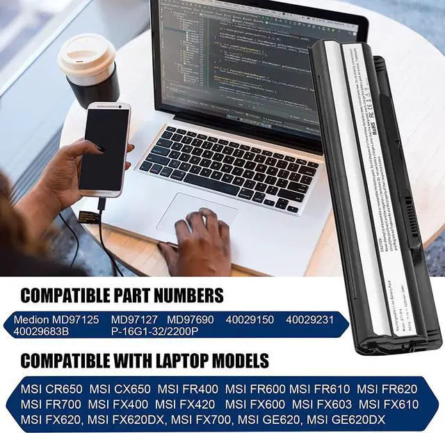 Alt view image 3 of 5 - ARyee BTY-S14 Laptop Battery Replacement for MSI GP60 GE60 CX61 GE620DX Series, Replace for GE60 GE70 CR41 CX61 CR70 BTY-S14 BTY-S15 GE60 GE70 CR41 CX61 CR70 CR650 FR400 FX420-11.1V 5200mAh