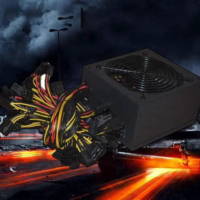 Alt view image 7 of 7 - Power Supply 1800W ATX Mining PC Power Supply Supports 8 Graphics Card 100-240V Power Supply Mining Machine Support - Black