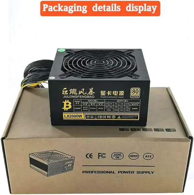 Alt view image 6 of 6 - Modular Mining Power Supply 2000W 110-240V, Active PFC Power Supply Mining PC Power for 8 GPU Ethereum Miner with Auto-Thermally Controlled Fan Supply