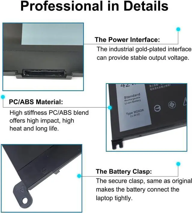 Alt view image 5 of 7 - WDXOR Battery, WDXOR 42wh Laptop Battery, WDX0R dell Battery for 15 5567 5379 5570 7000 13-7378 7375 7573 5378 P69G001 P69G t2jx4 y3f7y fw8kr fc92n 0fc92n P58F P58F001 P75F P66F17 5765 5767 5770