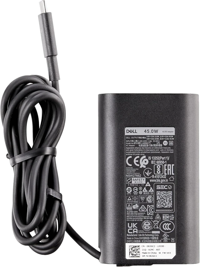 Alt view image 2 of 5 - Dell Slim USB-C 45-Watt Laptop Charger, Type-C Power Adapter, AC Adapter 1 Meter Cord, OEM Components - Black