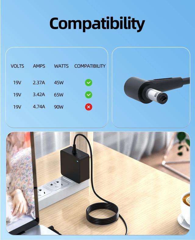 Alt view image 3 of 7 - AC Charger Fit for Asus Vivobook X555L X555LA X555Y X555YA X555LB X555LF X555LJ X555U X555UB X555UJ X555C X555CA X555D X555DA X555DG X555QA X555QG X555Q X555 Laptop Power Supply Adapter Cord