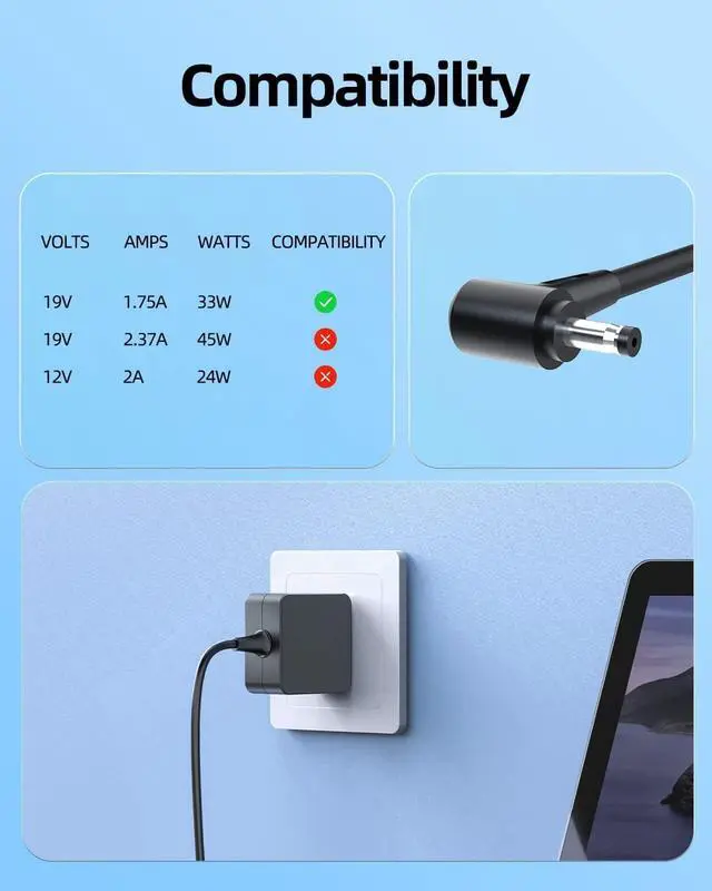 Alt view image 4 of 7 - 33W AC Charger Fit for Asus E510MA E510M E510 E210MA E210M E210 E510MA-RS06 Laptop Portable 7.5Ft Power Supply Adapter Cord