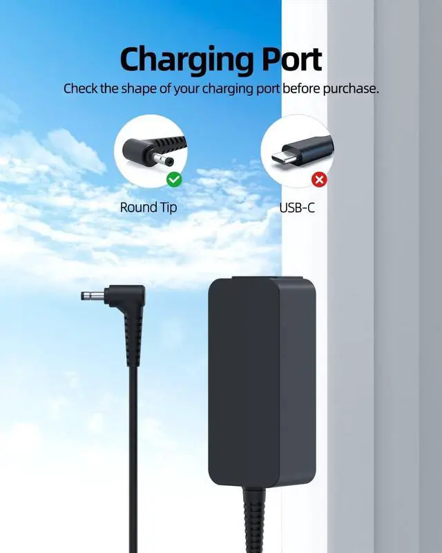 Alt view image 3 of 7 - 45W AC Charger Fit for Lenovo Ideapad Slim 1 1-14 1-15 1-11 1-14AST-05 1-11AST-05 1-14IGL7 1-15IJL7 1-14IGL05 1-14ADA05 1-14IJL7 1-11IGL05 1-11ADA05 1-15IGL Laptop Power Supply Adapter Cord