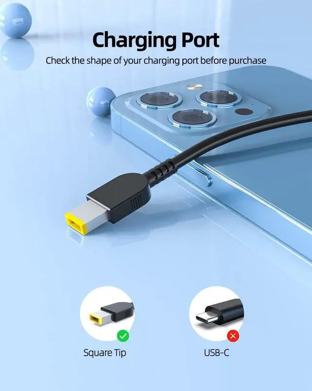 Alt view image 2 of 7 - 90W 65W Charger for Lenovo Thinkcentre, Ideacentre AIO, Square-Tip, Tiny M90q M80q M75q M70q M920 M720 Neo 50q 50a 50s 30a Gen 1 2 3 4 5 Desktop Laptop Replacement