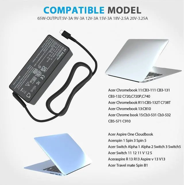 Alt view image 6 of 7 - USB-C Laptop Charger 100W - 100W PD Charger Fit for Lenovo, ThinkPad/Yoga/Slim/ldeapad, HP, Acer, Mac Book Pro/Air 16, 15, 14, 13 Inch, MSI, Dell Computer Tablet Adapter Type C Power Supply Cord