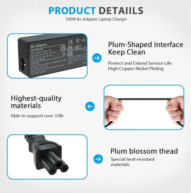 Alt view image 5 of 7 - USB-C Laptop Charger 100W - 100W PD Charger Fit for Lenovo, ThinkPad/Yoga/Slim/ldeapad, HP, Acer, Mac Book Pro/Air 16, 15, 14, 13 Inch, MSI, Dell Computer Tablet Adapter Type C Power Supply Cord