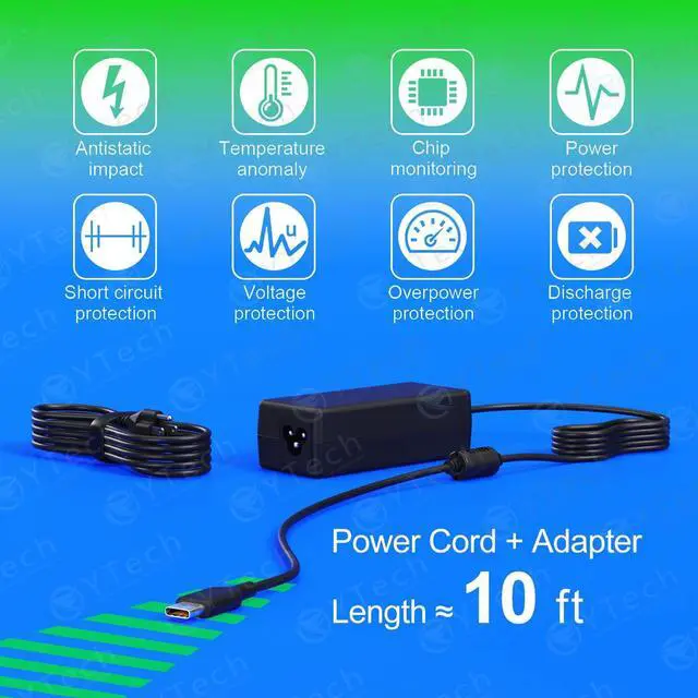 Alt view image 6 of 7 - 65W 45W USB-C Laptop Charger Type C Computer Fast Charger Power Adapter,Replacement Lenovo,Dell,HP,Acer,Asus,Google Chromebook Thinkpad Yoga EliteBook Spectre XPS Latitude,Samsung,Macbook pro,and More
