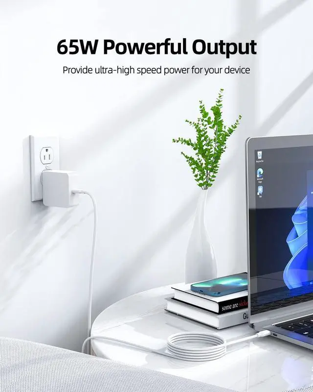 Alt view image 2 of 7 - 65W Fast Type C Charger for Samsung Galaxy Book Laptop Charger  for Galaxy Book Pro, Pro 360, Notebook 7 9 Pro Pen and More Replacements with USB C Connector, Foldable Compact Detachable 7.5ft Cable