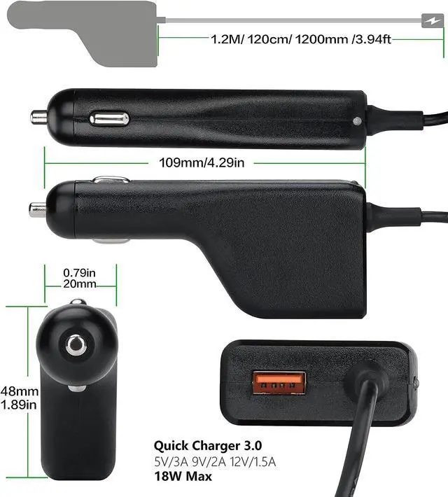 Alt view image 5 of 7 - Laptop Car Charger for HP Stream 11 13 14; HP Pavilion 11 13 15 X2; HP Split 13 X2; HP Elitebook Folio 1040 G1 ; HP X360 11;HP ProBook 11 430; Blue Tip 19.5V 4.62A 3.33A 2.31A 90W 65W 45W