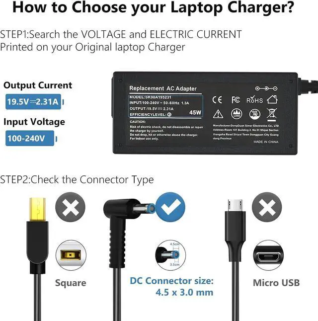 Alt view image 2 of 6 - LQM 45W 19.5V 2.31A AC Adapter Laptop Charger for Hp 741727-001 719309-001 719309-003 721092-001 854054-002 740015-002 740015-003 15-dy1032wm 15-f272wm 15-f387wm 15-f222wm 15-f211wm Power Cord