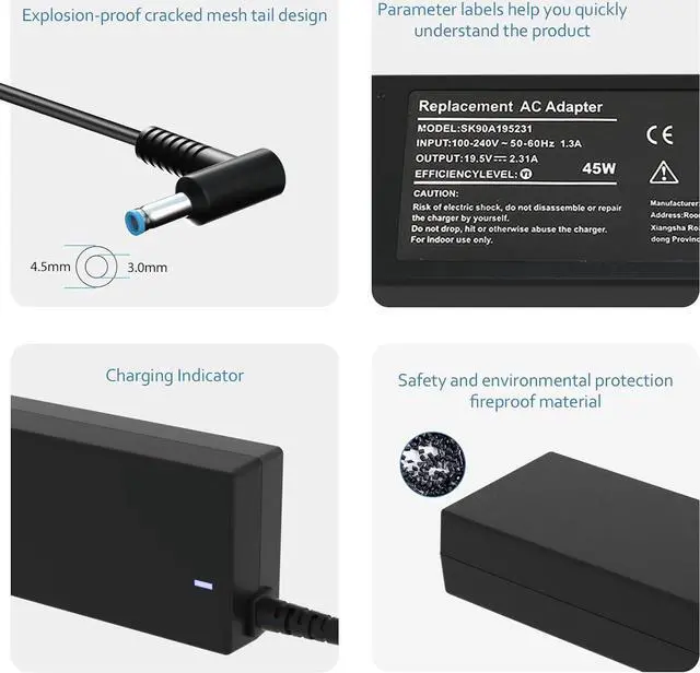 Main image of LQM 45W 19.5V 2.31A AC Adapter Laptop Charger for Hp 741727-001 719309-001 719309-003 721092-001 854054-002 740015-002 740015-003 15-dy1032wm 15-f272wm 15-f387wm 15-f222wm 15-f211wm Power Cord