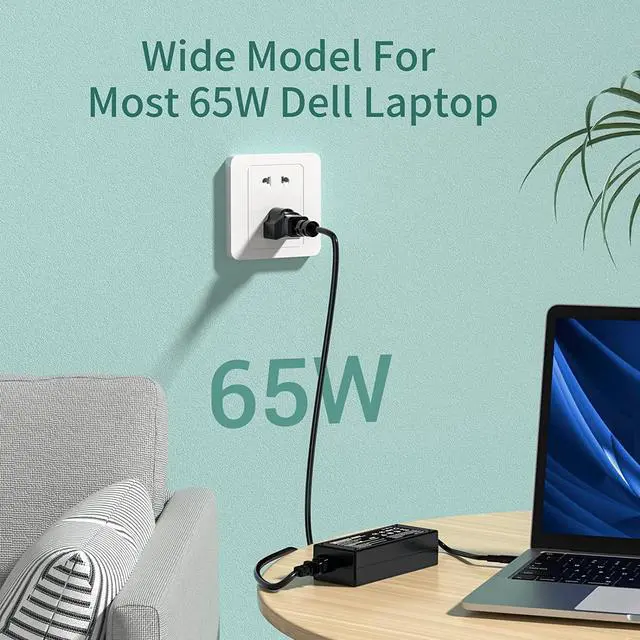 Alt view image 2 of 7 - 65W AC Adapter Charger Replacement for Dell Inspiron 15 3000 Charger 5000 7000 3552 3558 3576 3580 5551 5557 5558 5559 5566 5567 5568 5570 5582 5583 5584 7537 7560 7570 7572 7573 Laptop Power Cord