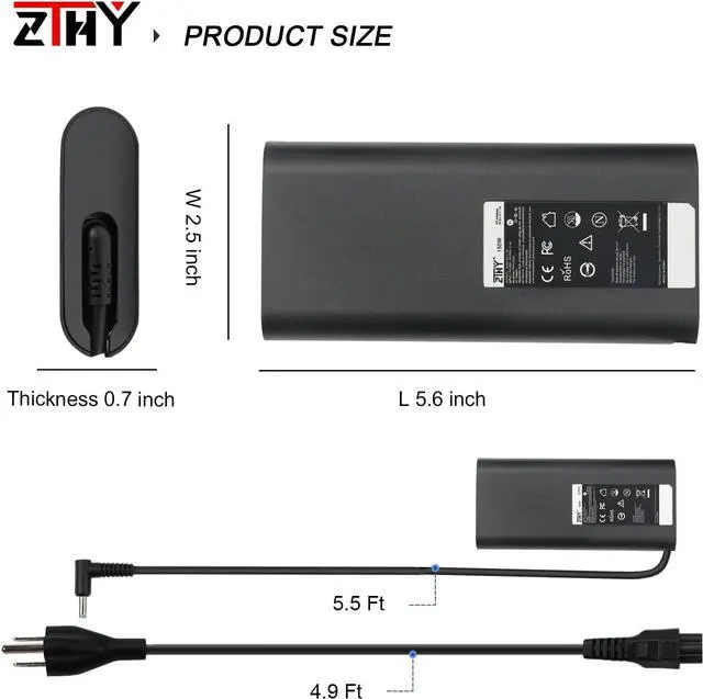 Alt view image 5 of 7 - 150W 19.5V 7.7A Charger Slim 4.5mm Power Adapter Replacement for HP Omen Pavilion 15 17 ZBook 15 G3 G4 G5 G6 Studio Fury 15 17 G7 G8 Stream 13 14 Envy 15 16 17 Spectre X360 13 14 15 EliteBook TPN-DA0