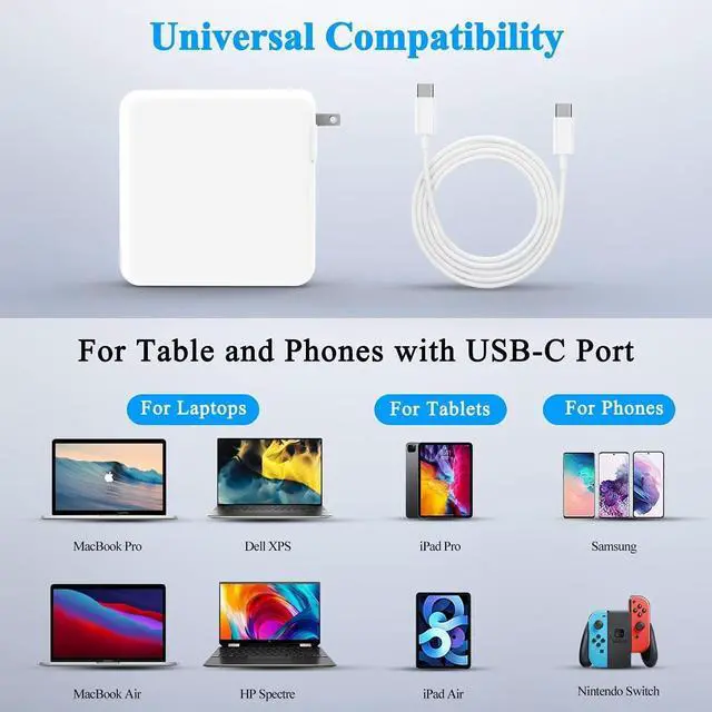 Alt view image 2 of 7 - ?MacBook Pro Charger 100W USB C Charger Compatible with MacBook Pro 16 15 14 13 Inch 2023 2022 2021 MacBook Air 13 13.6 15 Inch PD Fast Charging Work with 96W 87W 61W MacBook Charger Type C Charger