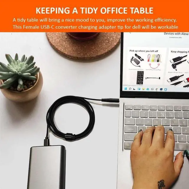 Alt view image 4 of 7 - USB C to Smart Tip Charging Cable for  Laptop Charger 45W 65w 90W 4.5mm Connector for Inspiron 11 13 14 17 15 3000 5000 7000-Nylon Braided 1.8m