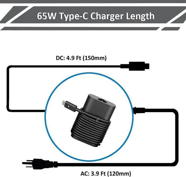 Alt view image 6 of 6 - 65W Type-C Charger fit for Dell Latitude 3120 3189 3190 3310 3330 3340 3390 3510 3520 3550 5300 5330 5410 5430 5530 7275 7390 7400 7420 USB-C AC Adapter