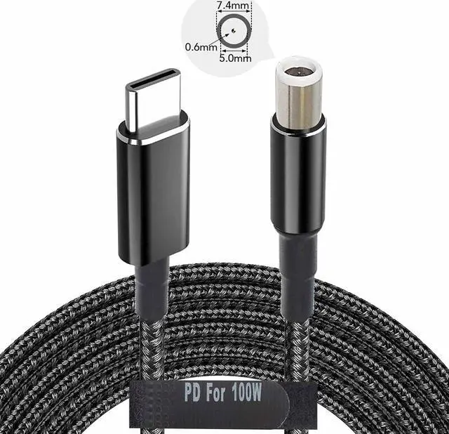Alt view image 6 of 6 - USB C to 7.4mm Adapter Cable Braided Fast 100W Power Pack Charging Supply Type C Male to DC 7.4 x 5.0mm Barrel Converter Cord for Latitude XPS Inspiron 15 15R 5537 17 17R 5721 Dell Laptop PD Charger