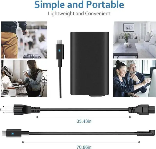 Alt view image 6 of 7 - 65W 45W USB-C Laptop Charger for Dell Latitude 5420 7275 7370 7420 5520 7390 5290 7400 7410 7320 3410 5410 3520 XPS 13 9350 9360 9365 9370 9380 Dell XPS 13 Type C Laptop Charger with Power Cord